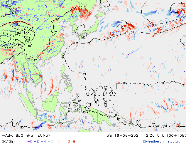 T-Adv. 850 hPa ECMWF Qua 19.06.2024 12 UTC