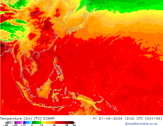 Temperature (2m) ECMWF Fr 21.06.2024 12 UTC