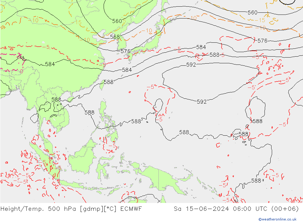 Height/Temp. 500 гПа ECMWF сб 15.06.2024 06 UTC