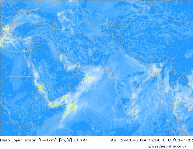 Deep layer shear (0-1km) ECMWF wo 19.06.2024 12 UTC