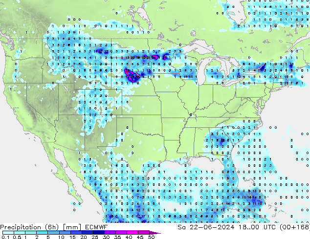 Precipitazione (6h) ECMWF sab 22.06.2024 00 UTC