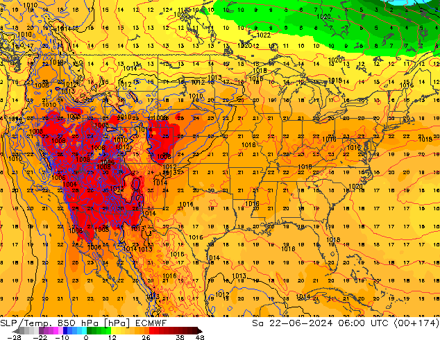 SLP/Temp. 850 hPa ECMWF Sáb 22.06.2024 06 UTC