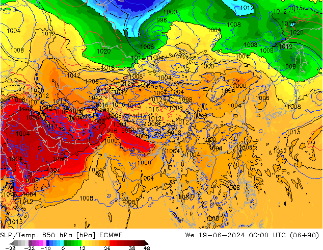 SLP/Temp. 850 hPa ECMWF mer 19.06.2024 00 UTC