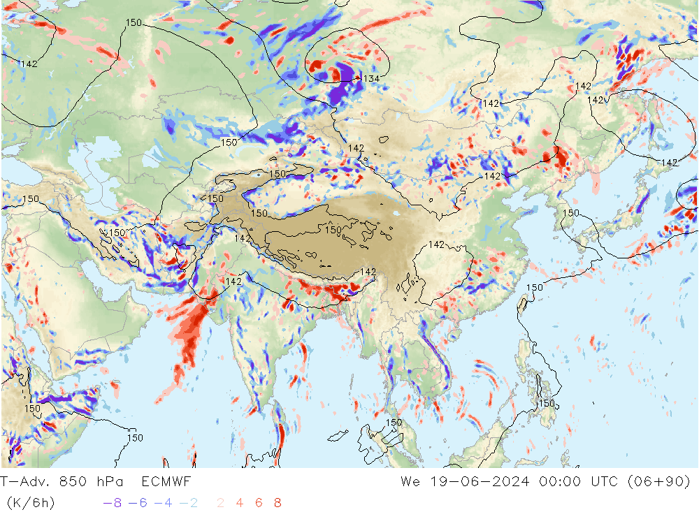 T-Adv. 850 hPa ECMWF mer 19.06.2024 00 UTC