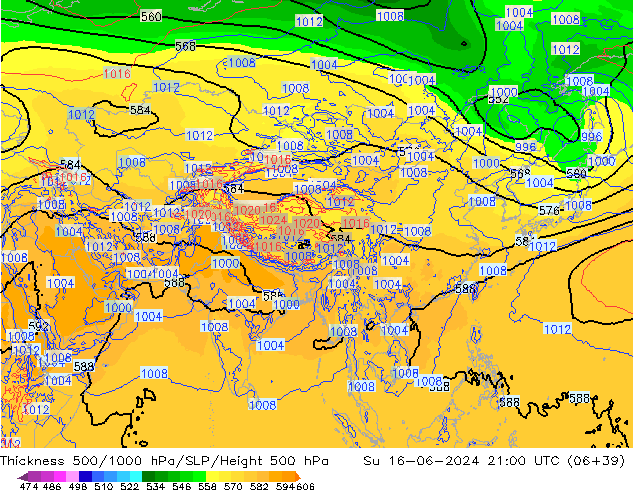 500-1000 hPa Kalınlığı ECMWF Paz 16.06.2024 21 UTC