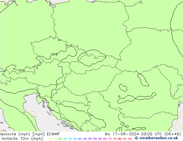 Isotachs (mph) ECMWF пн 17.06.2024 03 UTC