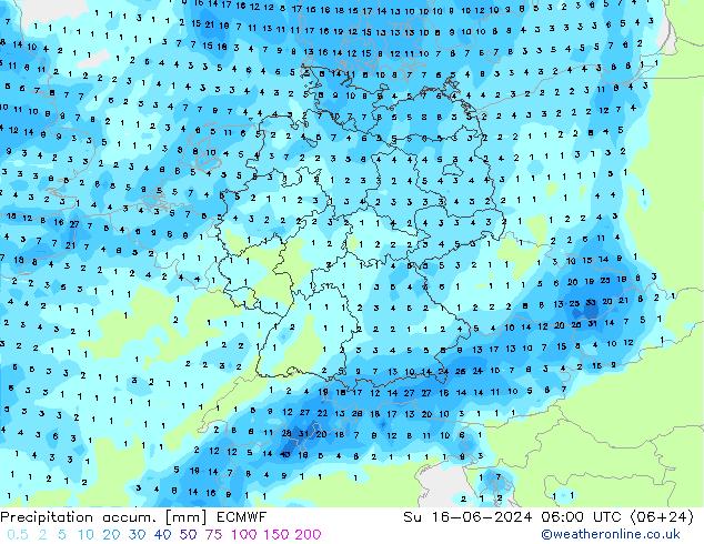 Nied. akkumuliert ECMWF So 16.06.2024 06 UTC