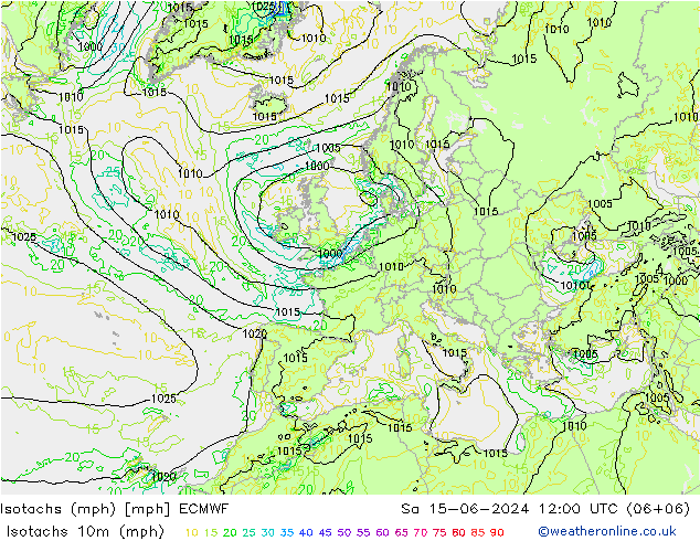 Isotachs (mph) ECMWF sab 15.06.2024 12 UTC