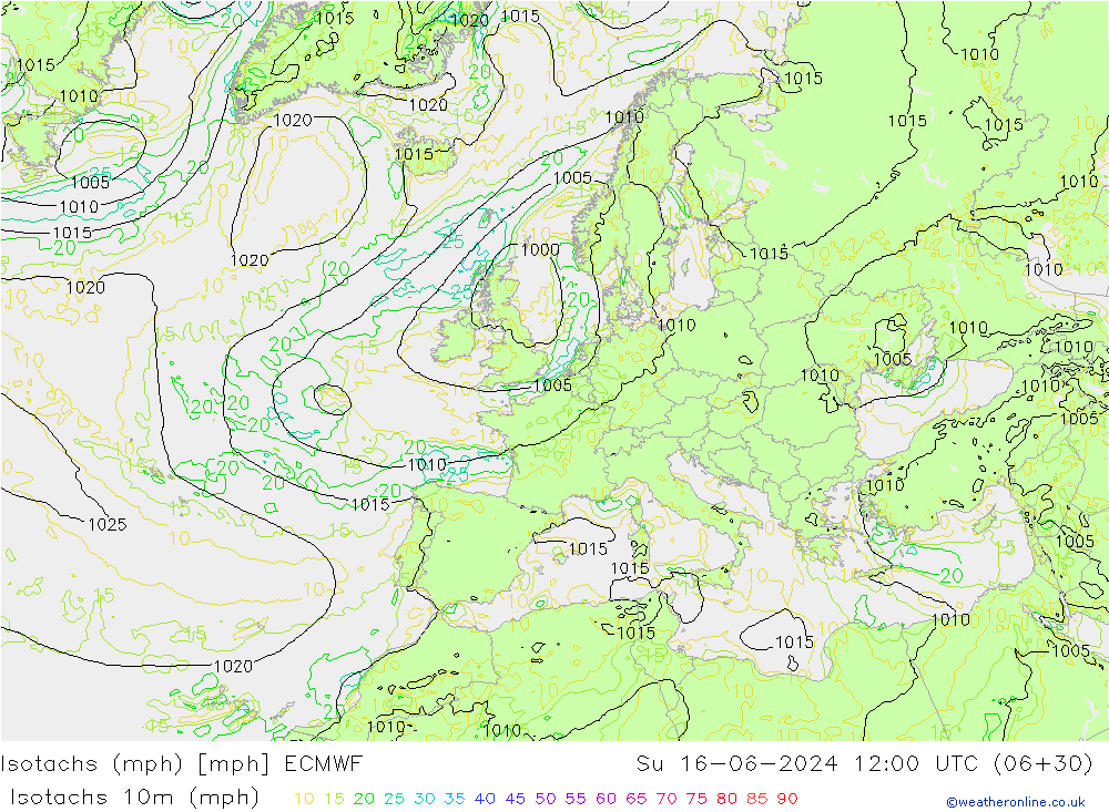 Izotacha (mph) ECMWF nie. 16.06.2024 12 UTC