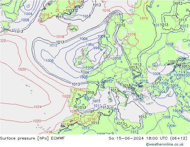 Atmosférický tlak ECMWF So 15.06.2024 18 UTC