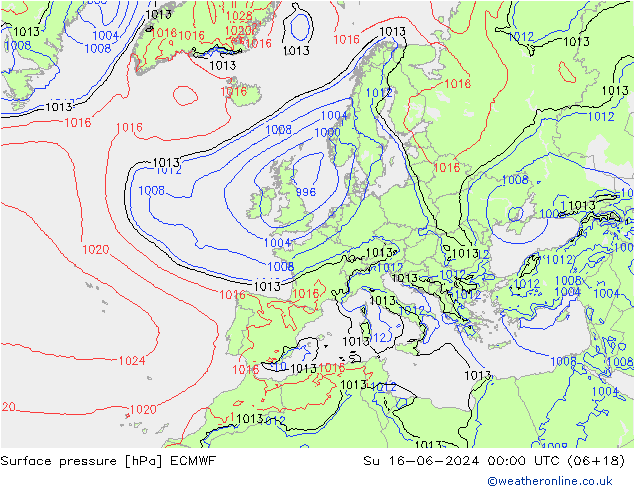 Yer basıncı ECMWF Paz 16.06.2024 00 UTC