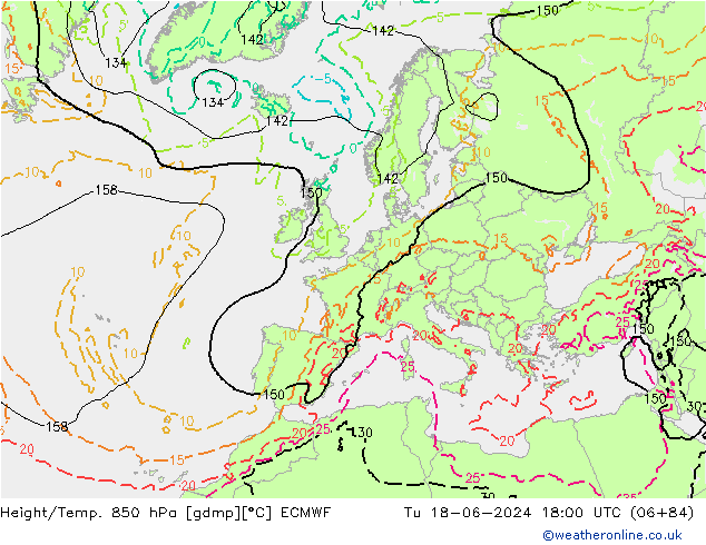 Height/Temp. 850 hPa ECMWF Di 18.06.2024 18 UTC