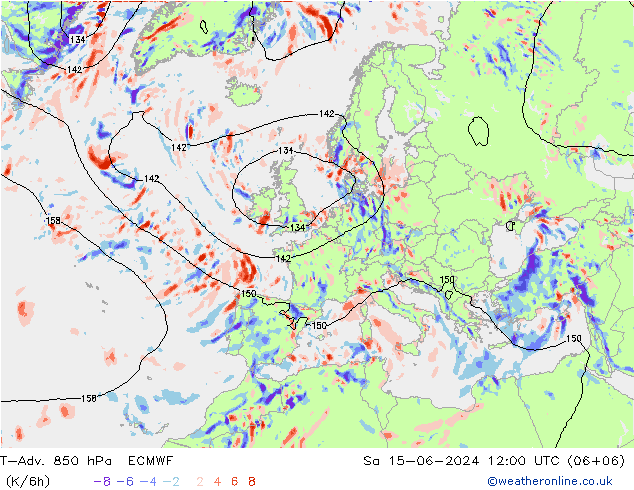 T-Adv. 850 hPa ECMWF sab 15.06.2024 12 UTC