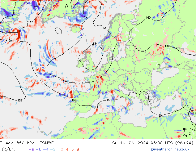 T-Adv. 850 hPa ECMWF So 16.06.2024 06 UTC