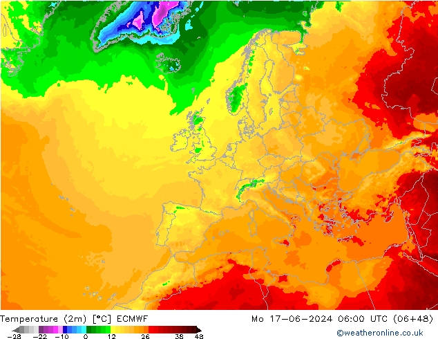 карта температуры ECMWF пн 17.06.2024 06 UTC