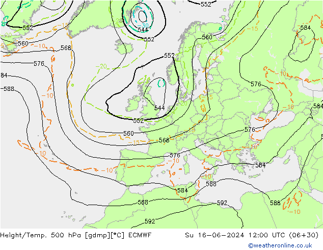 Z500/Rain (+SLP)/Z850 ECMWF  16.06.2024 12 UTC