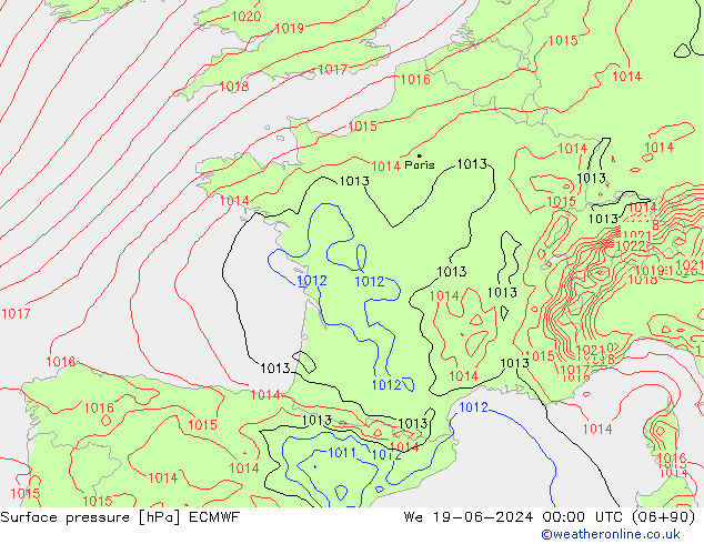 Surface pressure ECMWF We 19.06.2024 00 UTC