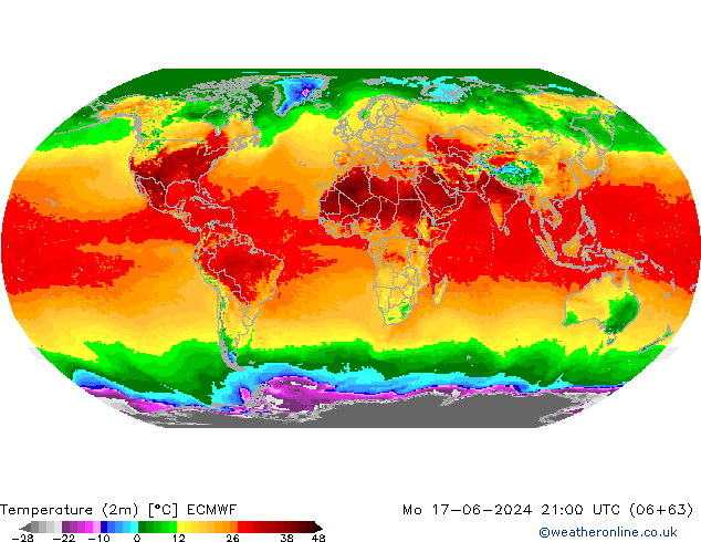 Sıcaklık Haritası (2m) ECMWF Pzt 17.06.2024 21 UTC