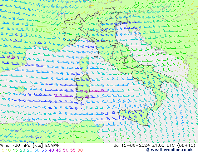 Wind 700 hPa ECMWF Sa 15.06.2024 21 UTC