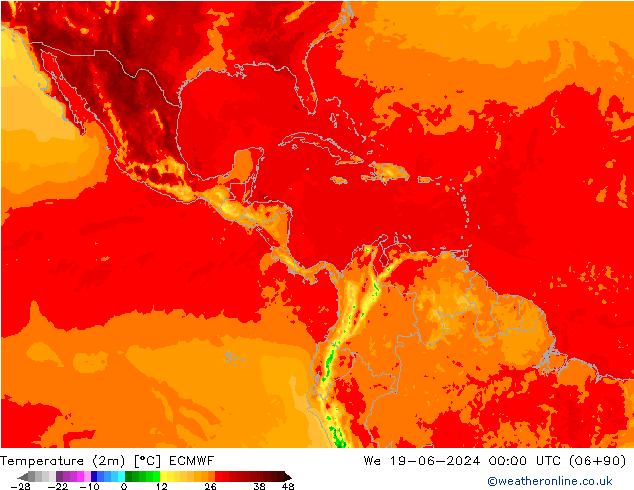 Temperatura (2m) ECMWF mer 19.06.2024 00 UTC
