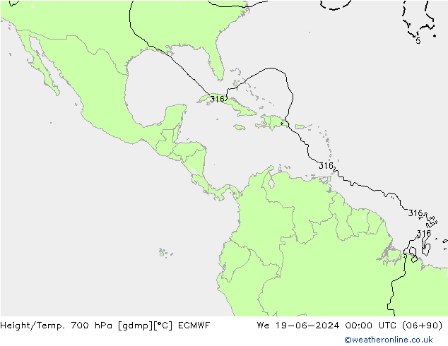 Hoogte/Temp. 700 hPa ECMWF wo 19.06.2024 00 UTC