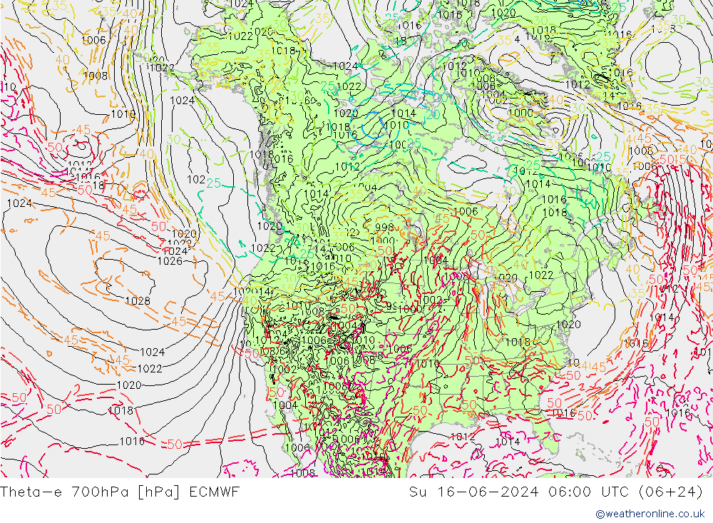 Theta-e 700hPa ECMWF zo 16.06.2024 06 UTC