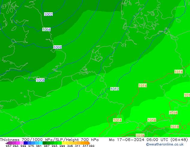 Thck 700-1000 hPa ECMWF Mo 17.06.2024 06 UTC