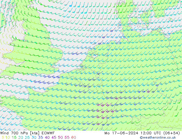 Vent 700 hPa ECMWF lun 17.06.2024 12 UTC