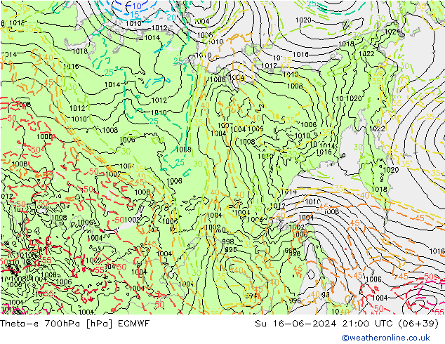 Theta-e 700гПа ECMWF Вс 16.06.2024 21 UTC