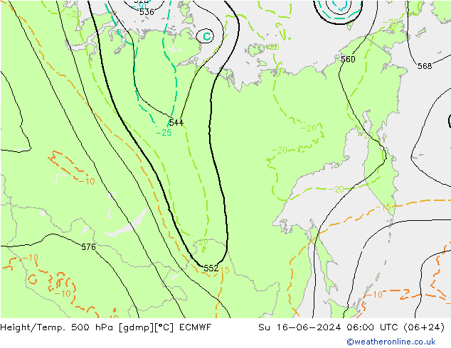 Z500/Yağmur (+YB)/Z850 ECMWF Paz 16.06.2024 06 UTC
