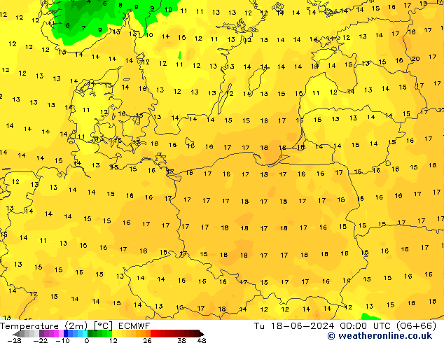 température (2m) ECMWF mar 18.06.2024 00 UTC