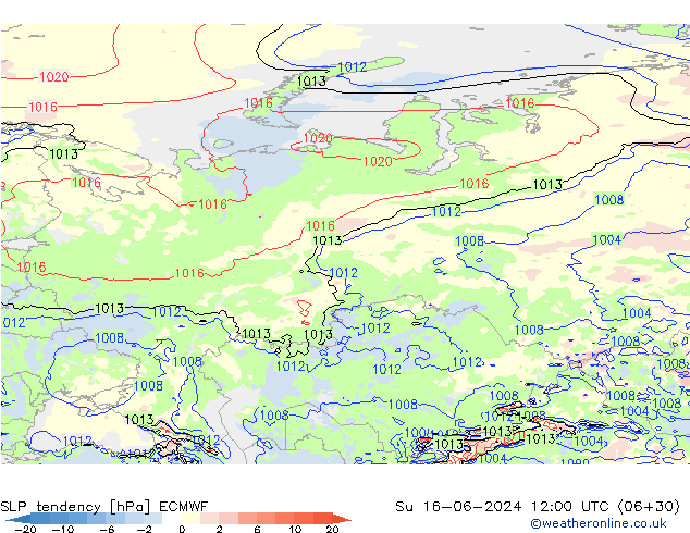 Tendencia de presión ECMWF dom 16.06.2024 12 UTC
