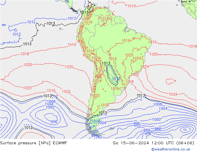 Surface pressure ECMWF Sa 15.06.2024 12 UTC