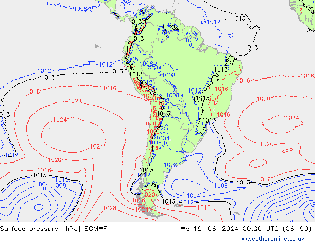 Presión superficial ECMWF mié 19.06.2024 00 UTC