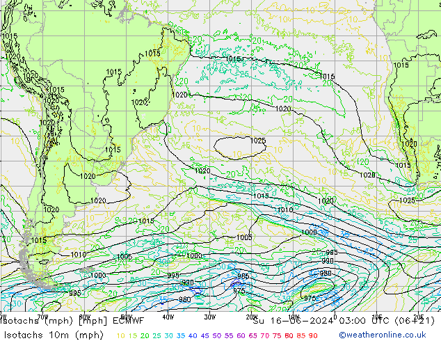 Isotachs (mph) ECMWF Dom 16.06.2024 03 UTC