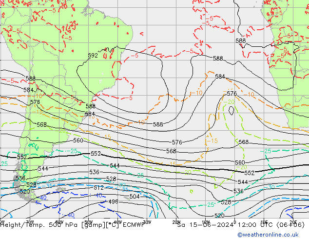 Z500/Yağmur (+YB)/Z850 ECMWF Cts 15.06.2024 12 UTC