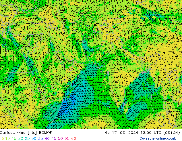 Surface wind ECMWF Mo 17.06.2024 12 UTC