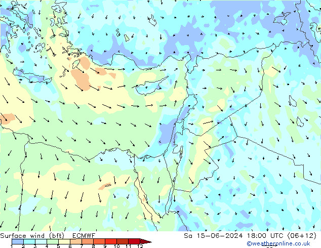 Surface wind (bft) ECMWF Sa 15.06.2024 18 UTC