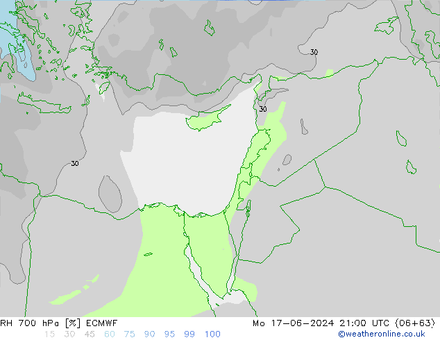 Humidité rel. 700 hPa ECMWF lun 17.06.2024 21 UTC