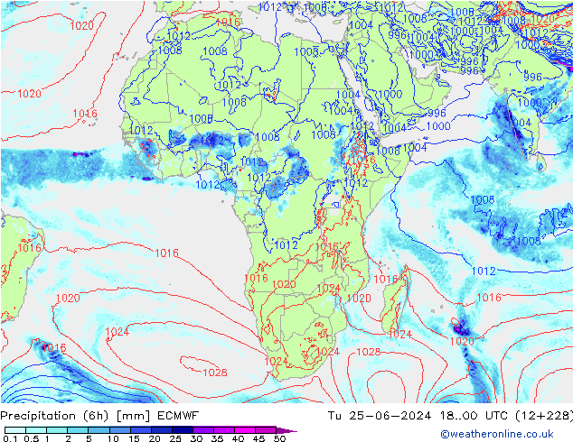 Z500/Rain (+SLP)/Z850 ECMWF вт 25.06.2024 00 UTC