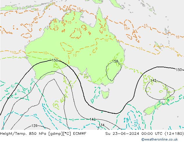 Height/Temp. 850 hPa ECMWF So 23.06.2024 00 UTC