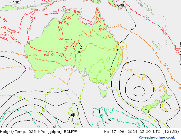 Height/Temp. 925 hPa ECMWF Mo 17.06.2024 03 UTC