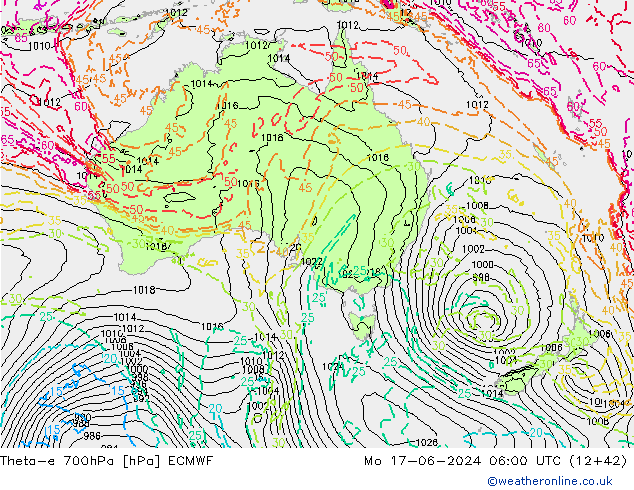 Theta-e 700hPa ECMWF lun 17.06.2024 06 UTC