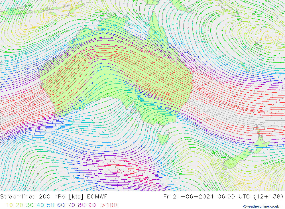 Stromlinien 200 hPa ECMWF Fr 21.06.2024 06 UTC