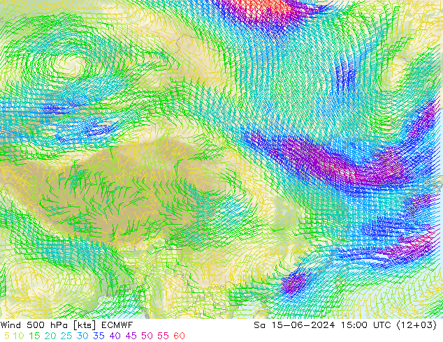 Wind 500 hPa ECMWF Sa 15.06.2024 15 UTC