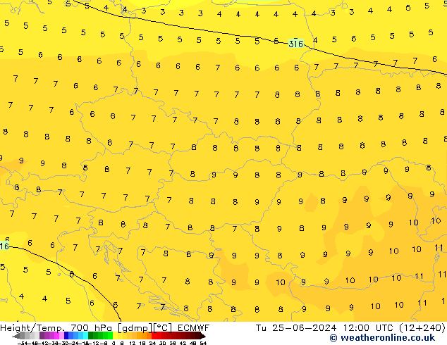 Géop./Temp. 700 hPa ECMWF mar 25.06.2024 12 UTC