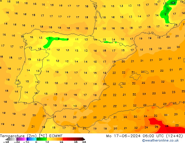 карта температуры ECMWF пн 17.06.2024 06 UTC