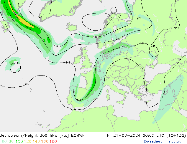 Jet stream/Height 300 hPa ECMWF Fr 21.06.2024 00 UTC