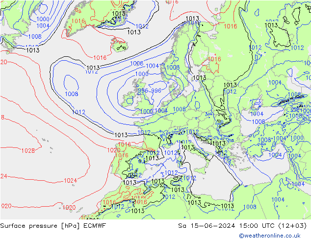 ciśnienie ECMWF so. 15.06.2024 15 UTC