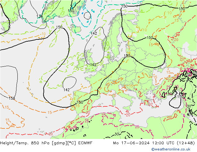 Yükseklik/Sıc. 850 hPa ECMWF Pzt 17.06.2024 12 UTC